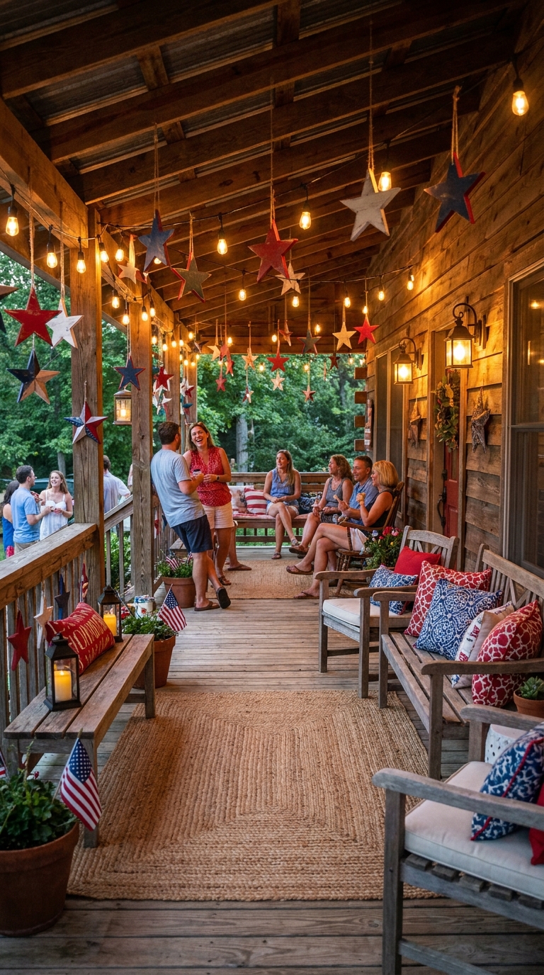 Flower Pots with Red, White, and Blue Blooms