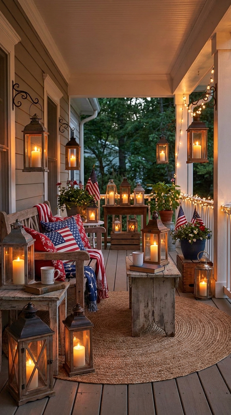Cozy Rocking Chairs with Patriotic Cushions