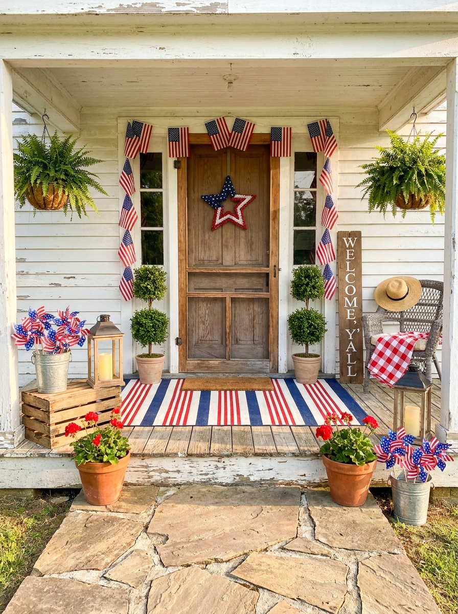 A Flag Garland Around the Door for a Framed-In Look